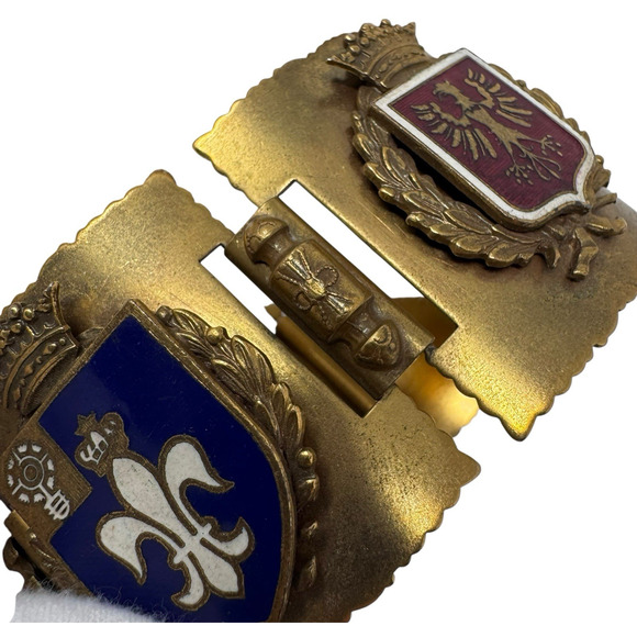 Vintage French WWII Brass Enamel Coat of Arms Link Bracelet 6.75” Approx Shield - Picture 6 of 12